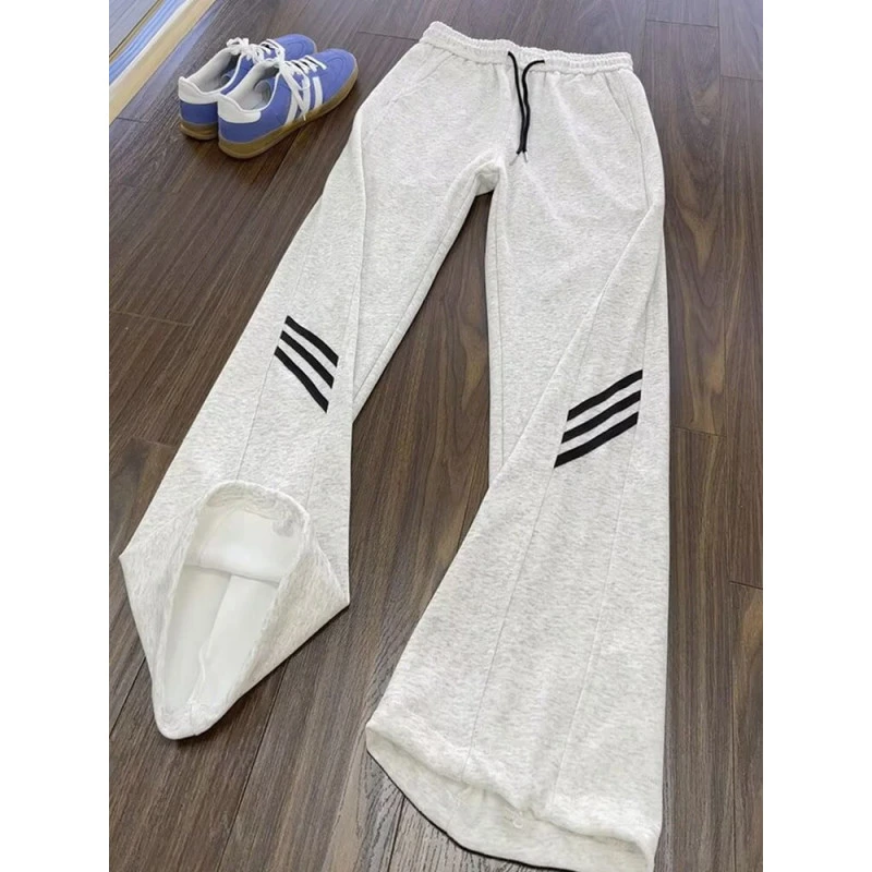 美式条纹三杆休闲裤男款秋季束脚长裤重磅高街潮情侣宽松直筒卫裤