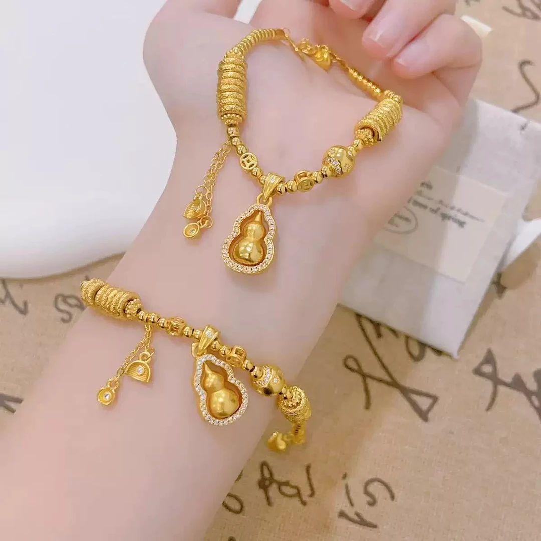 铜合金手链 新中式古法金色葫芦点钻盘缠手链女手串送女友礼物