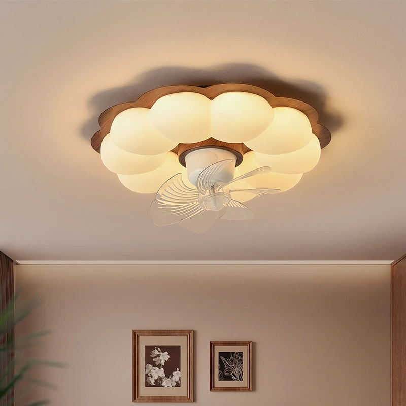 法式中古风复古简约奶油风餐厅卧室书房高级感实木静音吸顶风扇灯