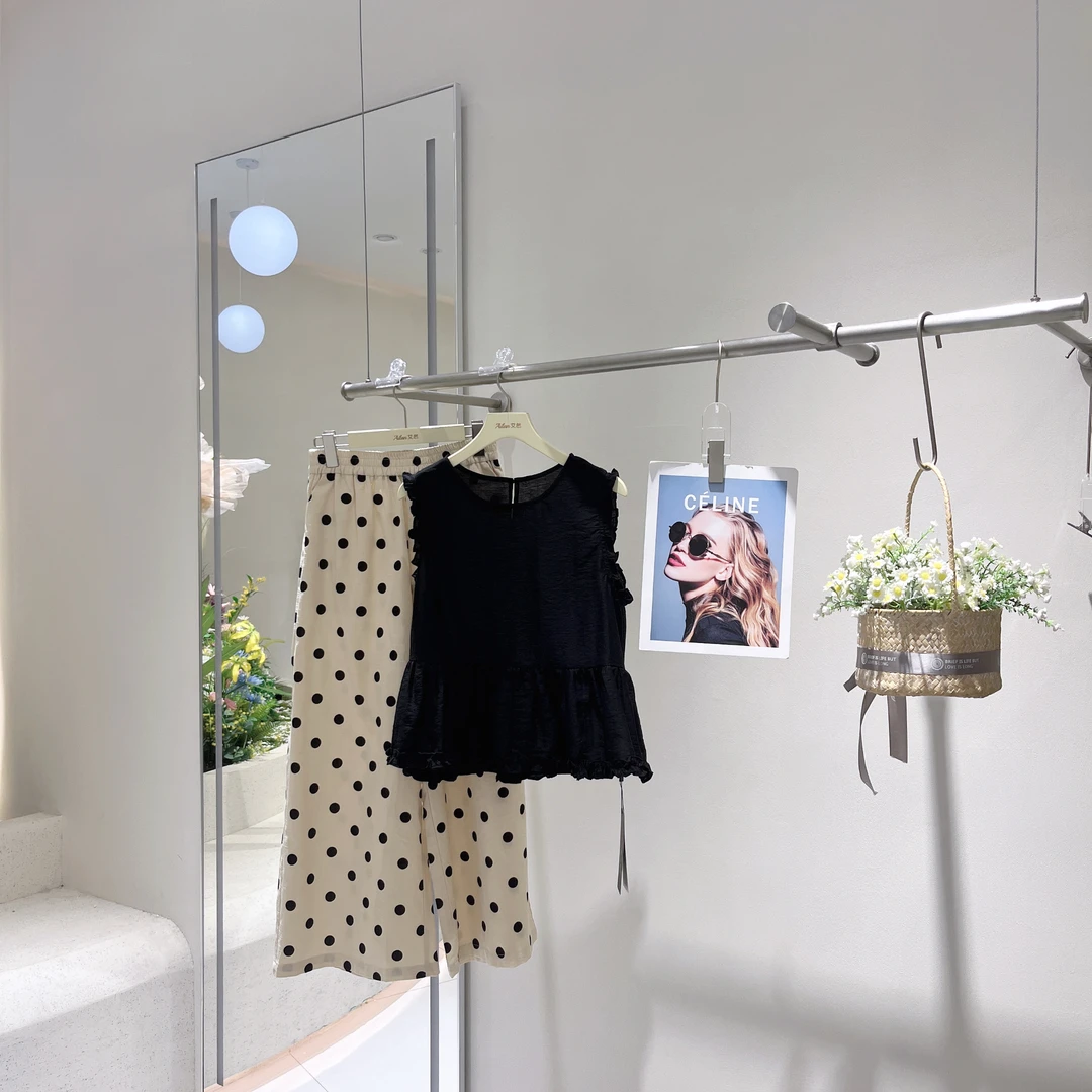 艾然新款上新韩系慵懒风波点裤套装3789