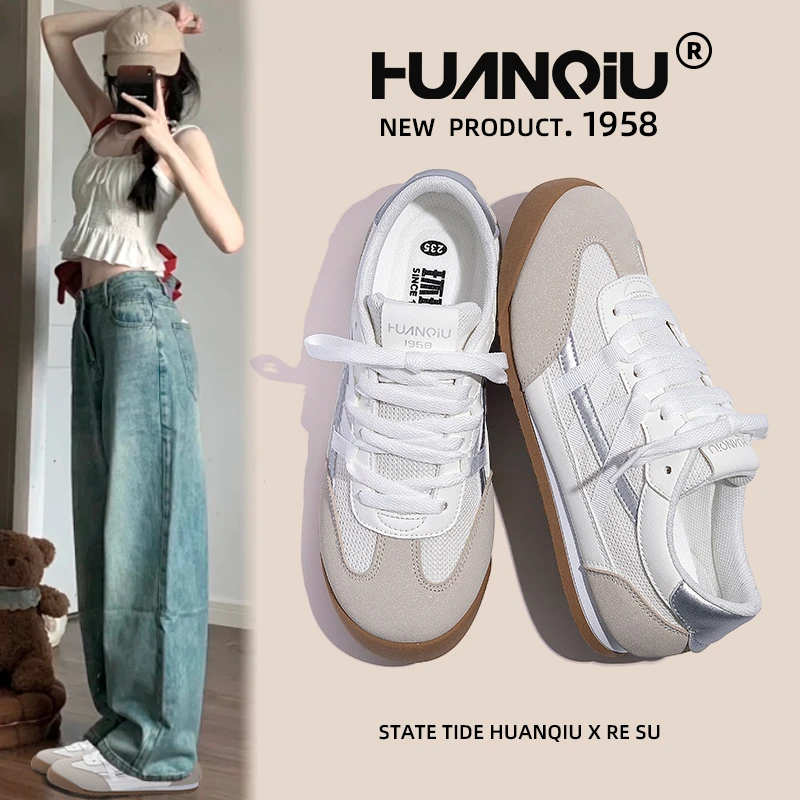 环球秋季百搭新款德训鞋2025网面透气女士休闲鞋轻便配裙子低帮鞋