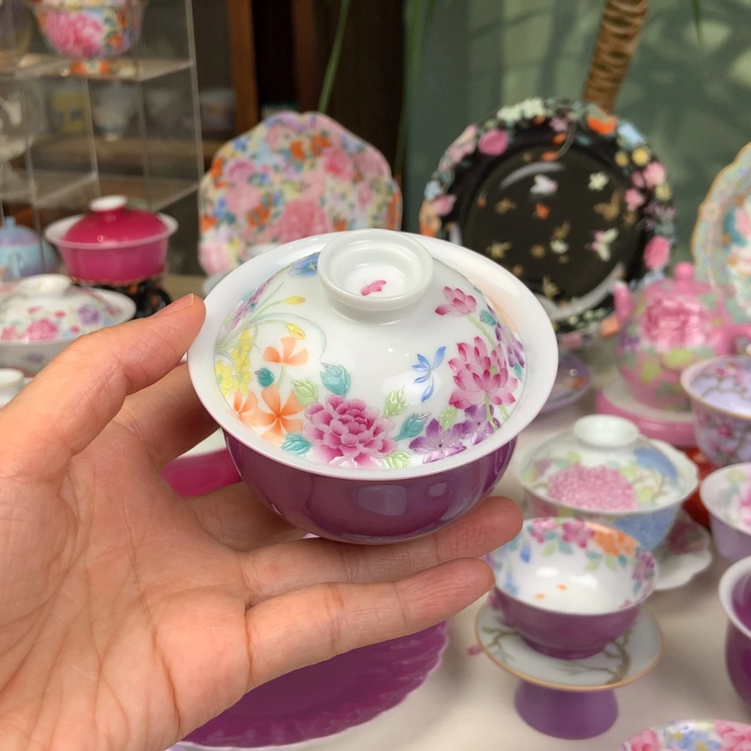 陶景德镇手工手绘渐变紫色布袋高温