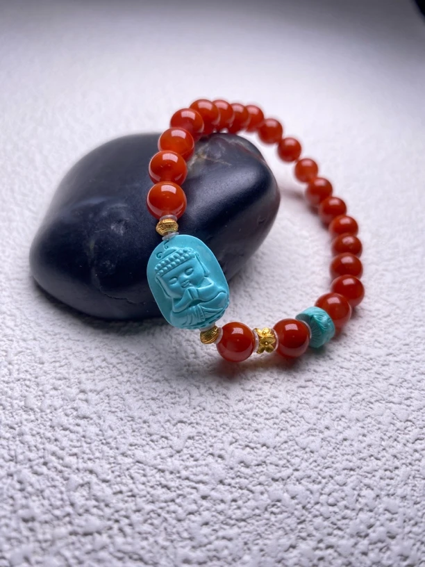 原矿绿松石宝宝佛南红手链 时尚简约