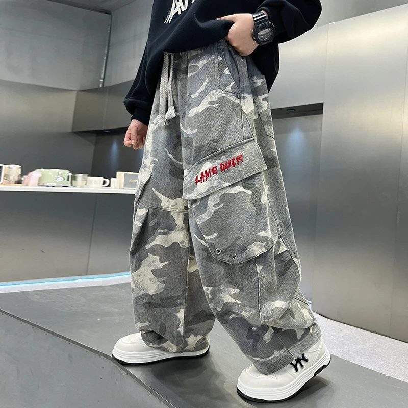 男童秋装迷彩裤子5-15岁中大童休闲春秋季工装长裤儿童男孩潮宽松