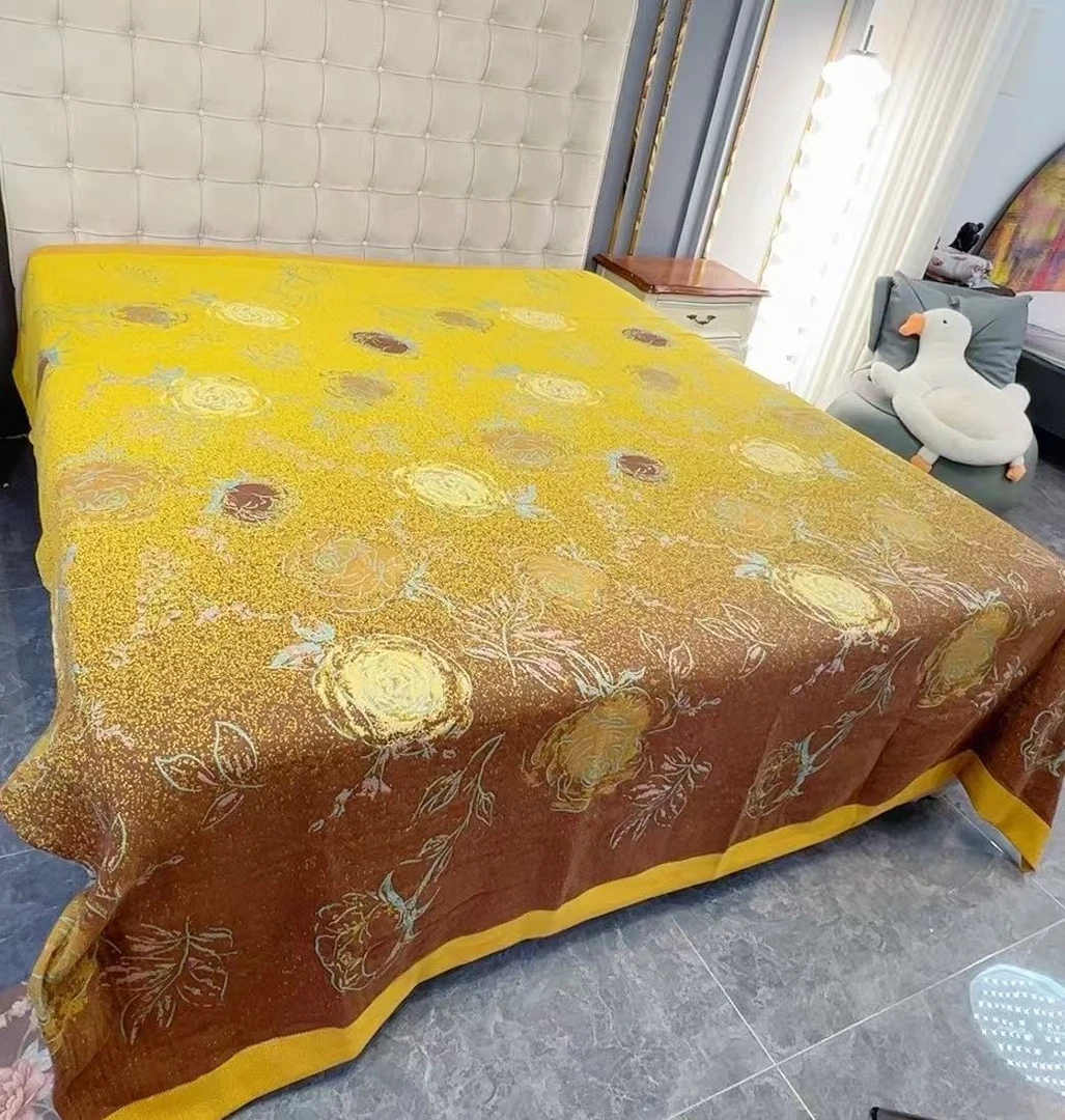 230*250【鎏金玫瑰】新款亲肤透气双面可机洗多功能纱布床盖