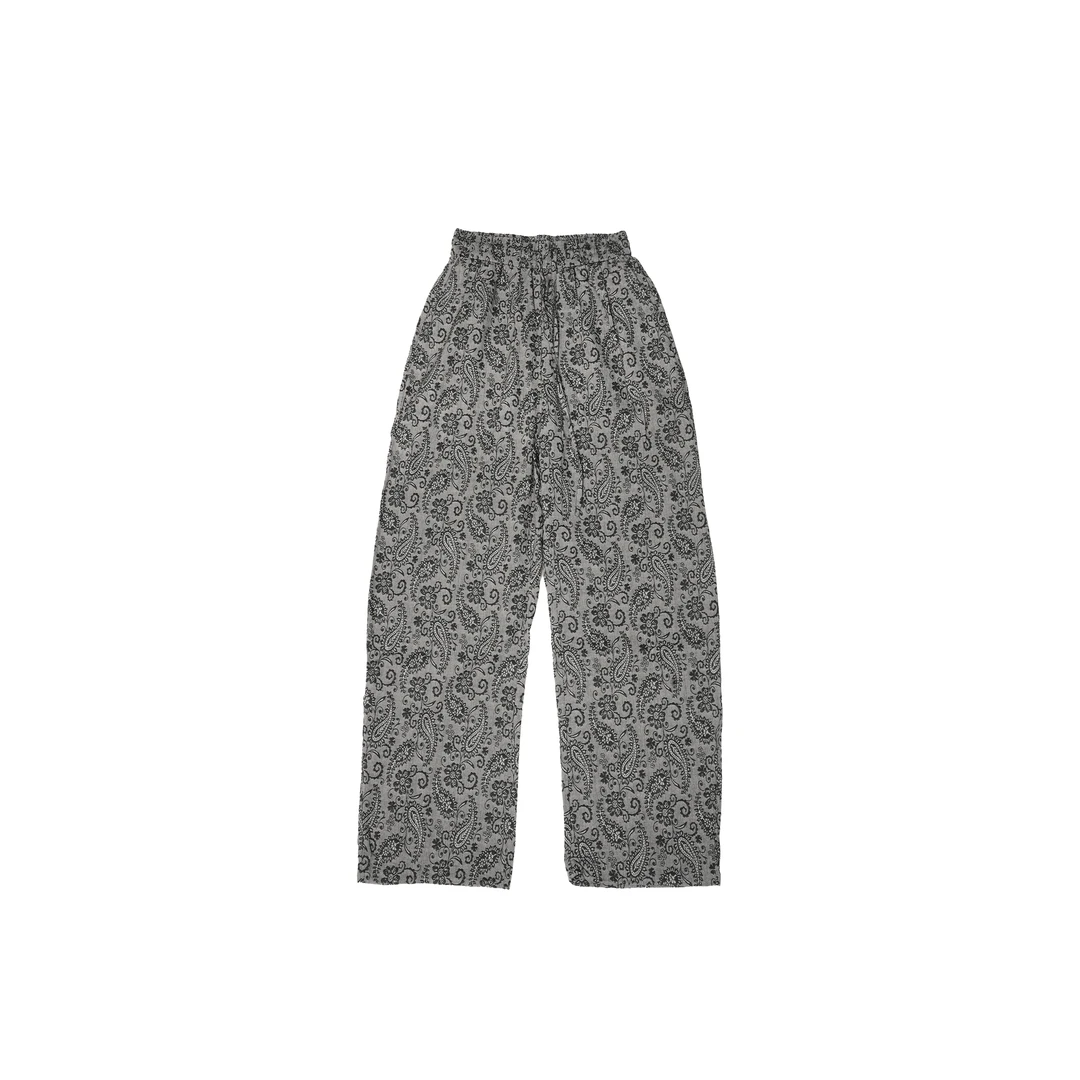 【木兰】2025夏季新款花纹提花百搭松紧腰显瘦阔腿弯刀休闲裤6504