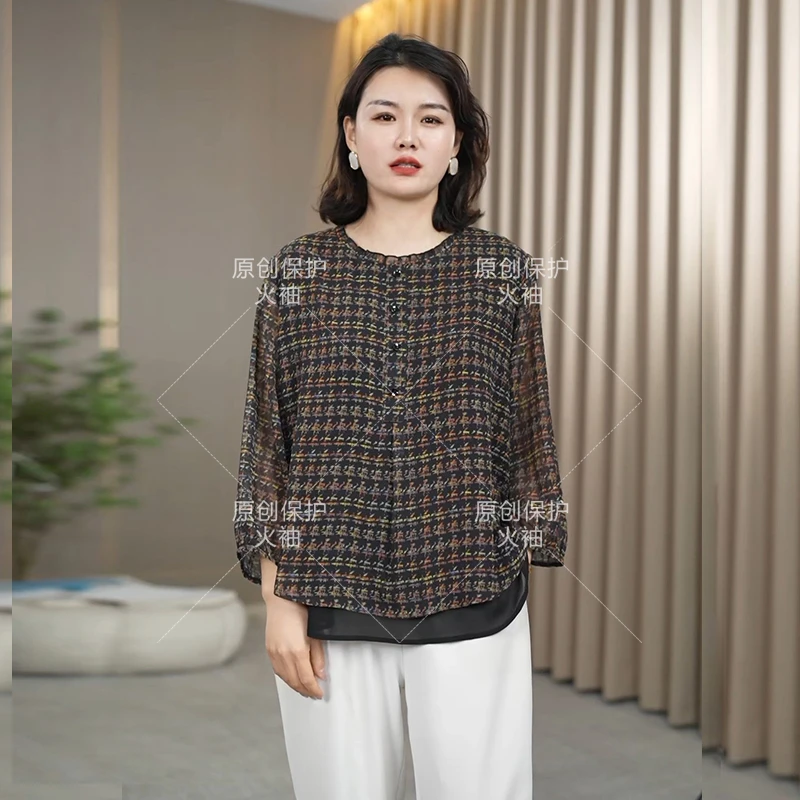 火袖F995贵夫人时尚品牌上衣女老年女装妈妈宽松显瘦减龄印花小衫