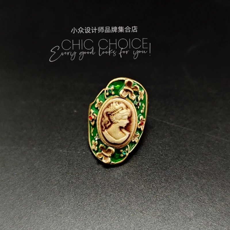 铜合金珐琅戒指 中世纪宫廷风格翠绿戒指
