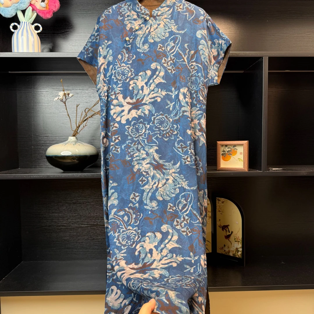 【青花瓷连衣裙】中式复古提花双面双穿连衣裙2517