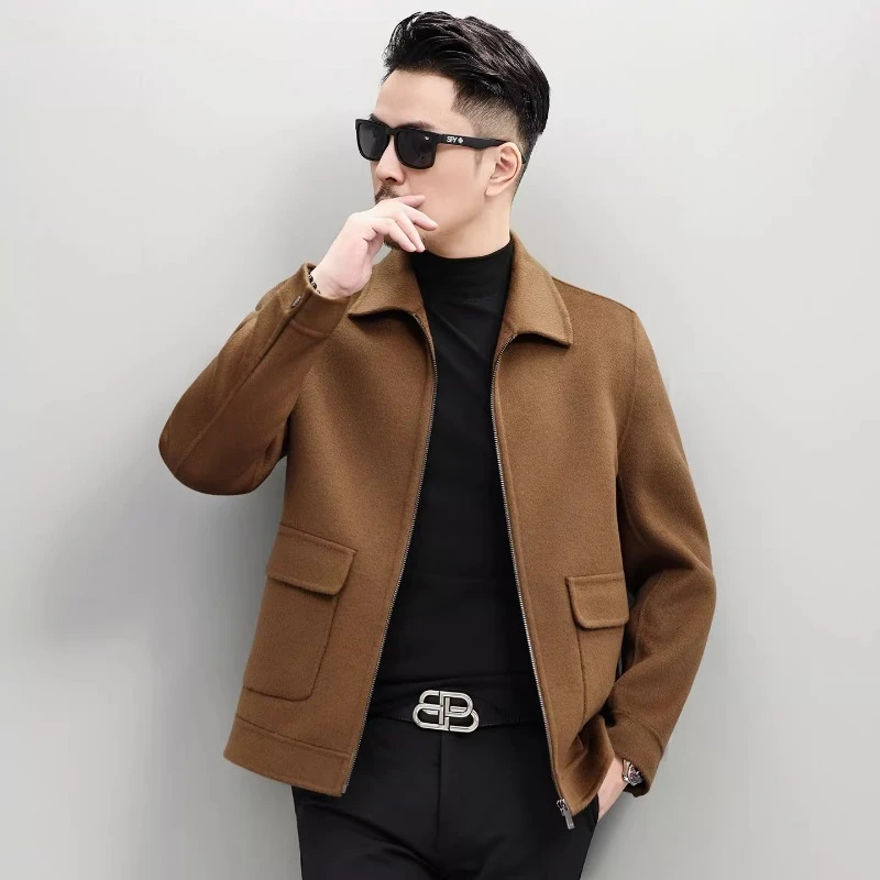 BALEYSWO秋冬新款双面呢夹克男100%纯羊毛毛呢大衣双面羊毛外套
