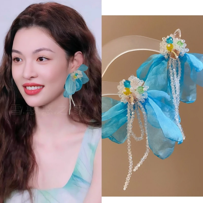 铜合金耳饰 蓝色布艺耳环耳饰耳钉耳夹耳坠旅游度假