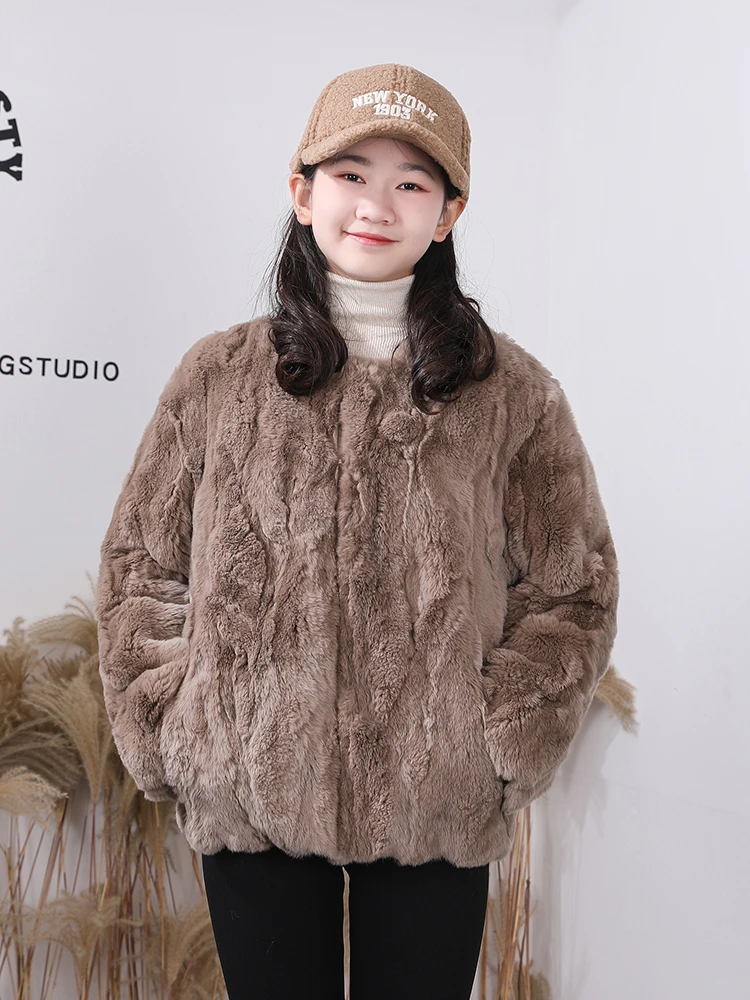 冬季儿童獭兔毛保暖外套加厚加棉时尚外套女童洋气秋冬童装短款