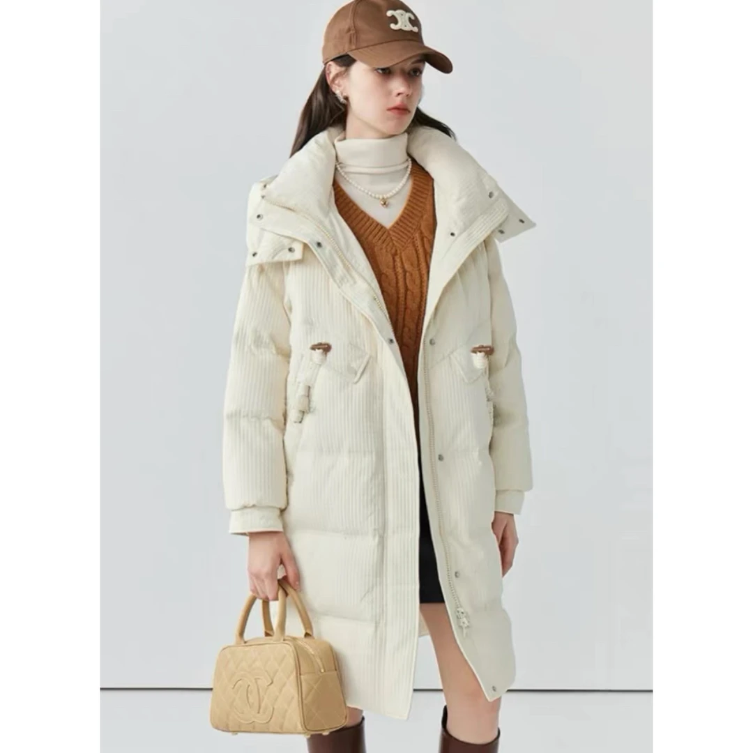 【影姐宠粉】正品鸭 冬季新款连帽牛角扣羽绒服女气质长款外套0126