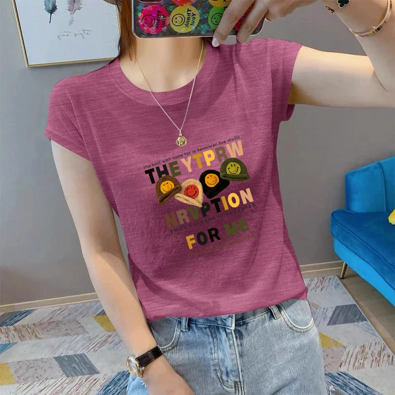 雪花棉圆领上衣短袖t恤女宽松显瘦2025新款韩版洋气减龄休闲体恤