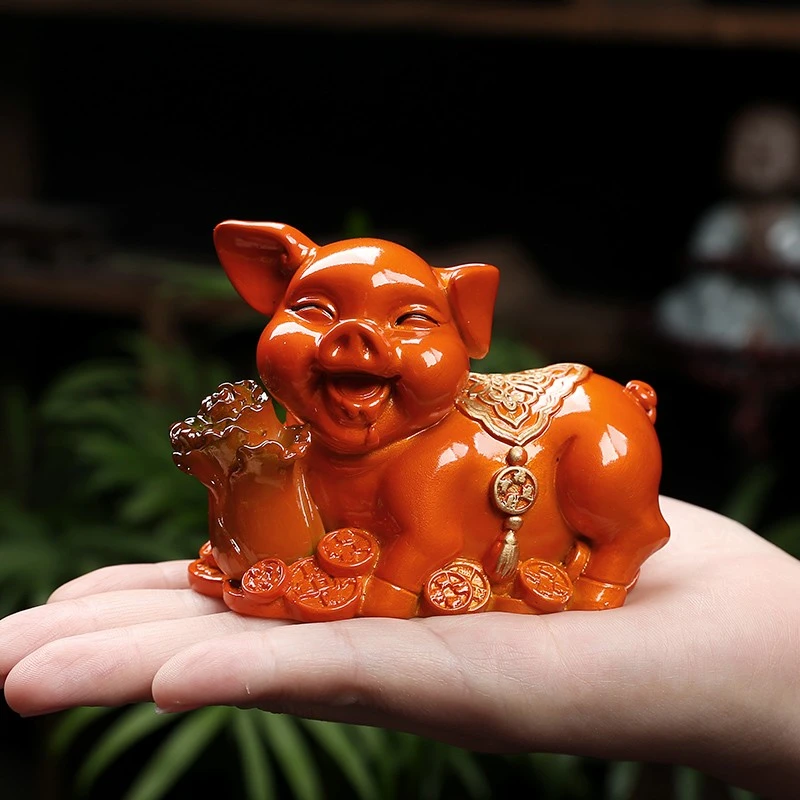 树脂变色茶宠金福猪招财创意茶玩办公室可爱摆件十二生肖茶道摆设
