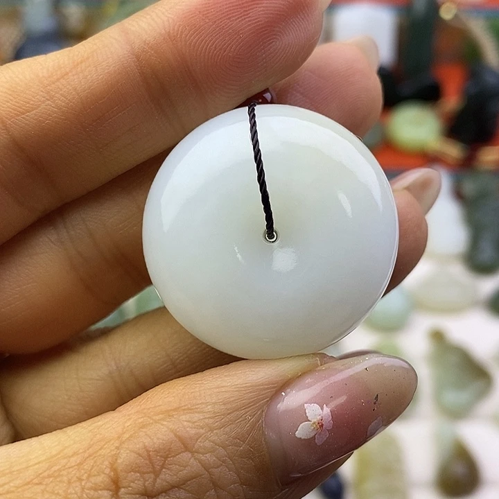 和田玉未镶嵌颈饰白玉平安扣吊坠