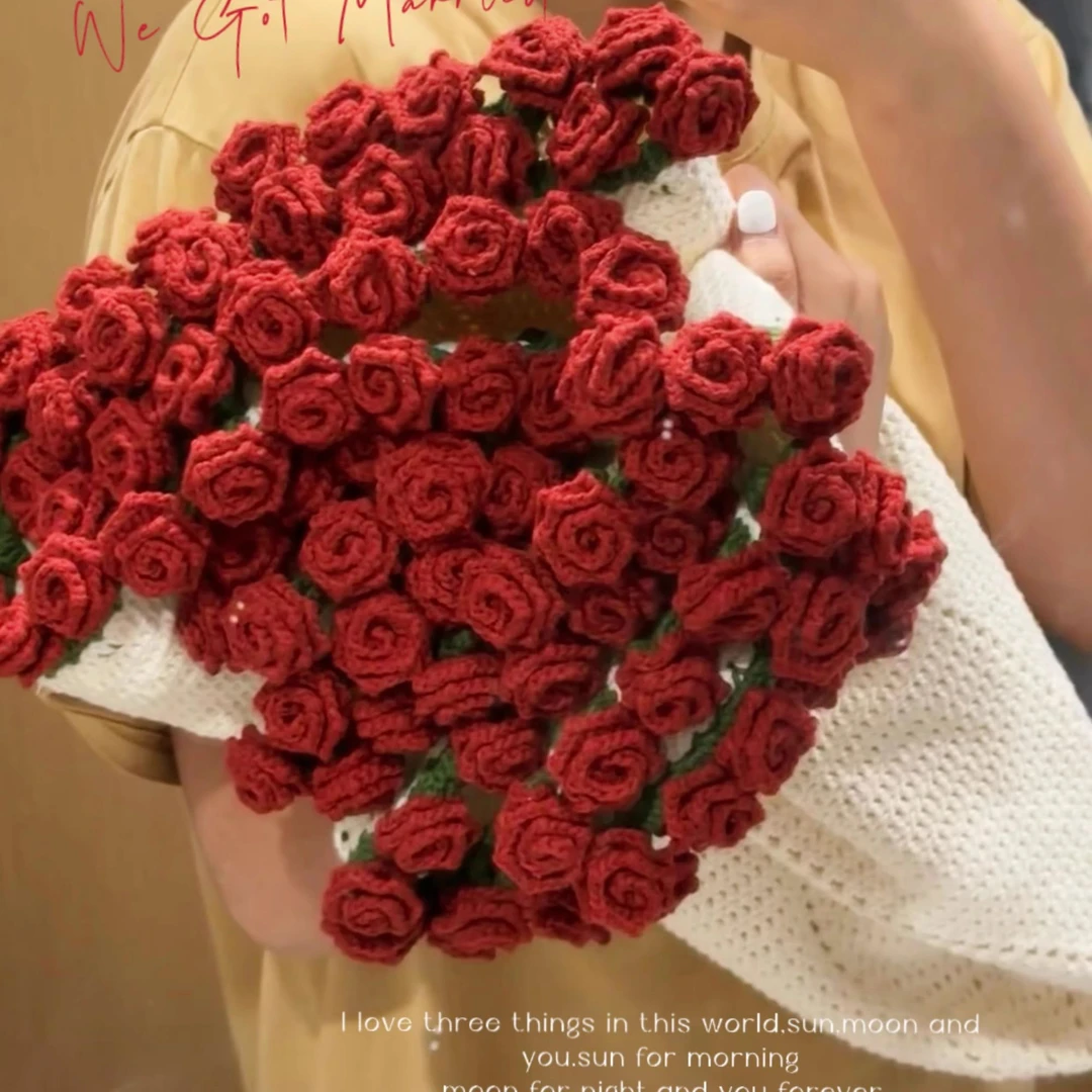 尖角玫瑰花束毯子diy材料包手工编织送男友秋季办公室抱抱毯子