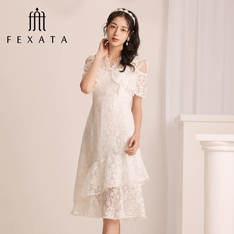【老板娘夏天】FEXATA斐格思连衣裙露肩优雅礼服蕾丝裙