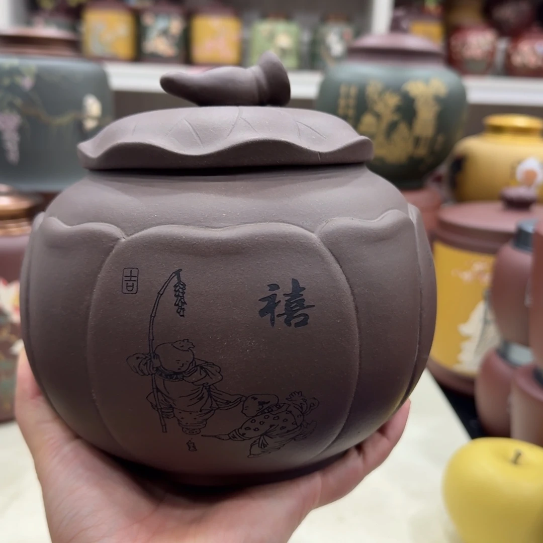紫砂茶叶罐好运连连福禄寿喜罐