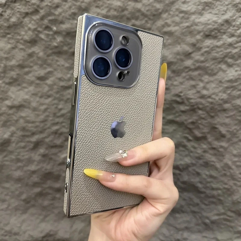 高级感方形荔枝纹适用苹果16promax手机壳iPhone15新款14创意13软