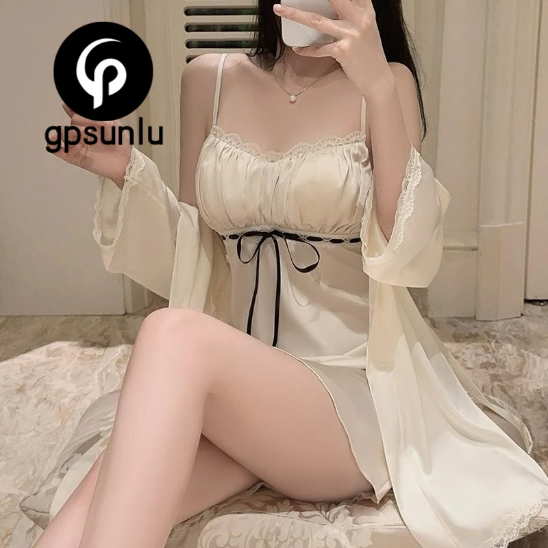 GPSUNLU纯欲风御姐睡衣女款夏季甜美风吊带睡裙冰丝带胸垫睡袍