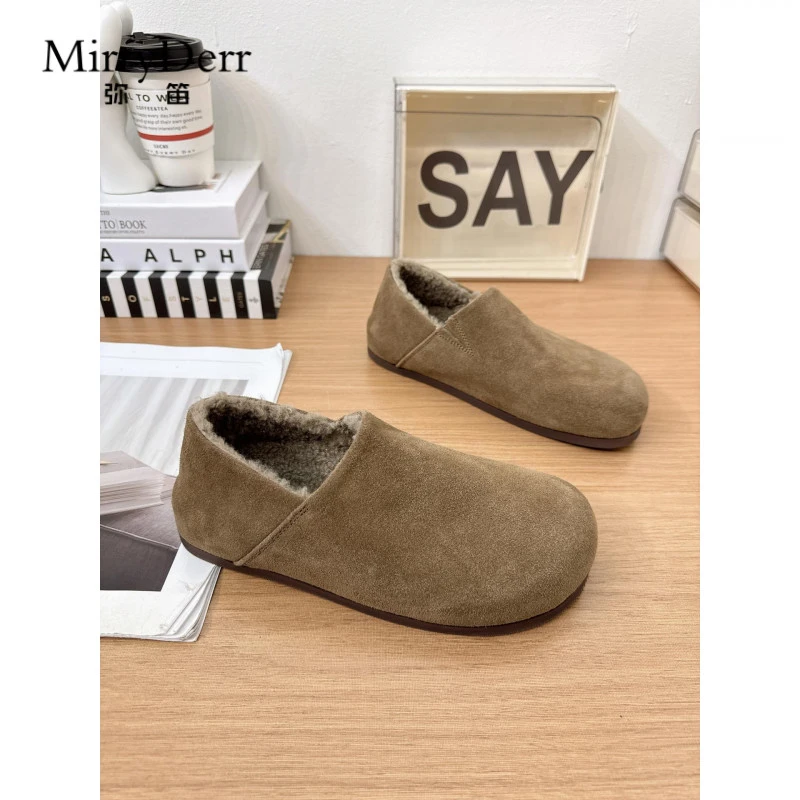 2025秋冬款磨砂高端大头勃肯鞋女平底加绒保暖复古一脚蹬懒人棉鞋