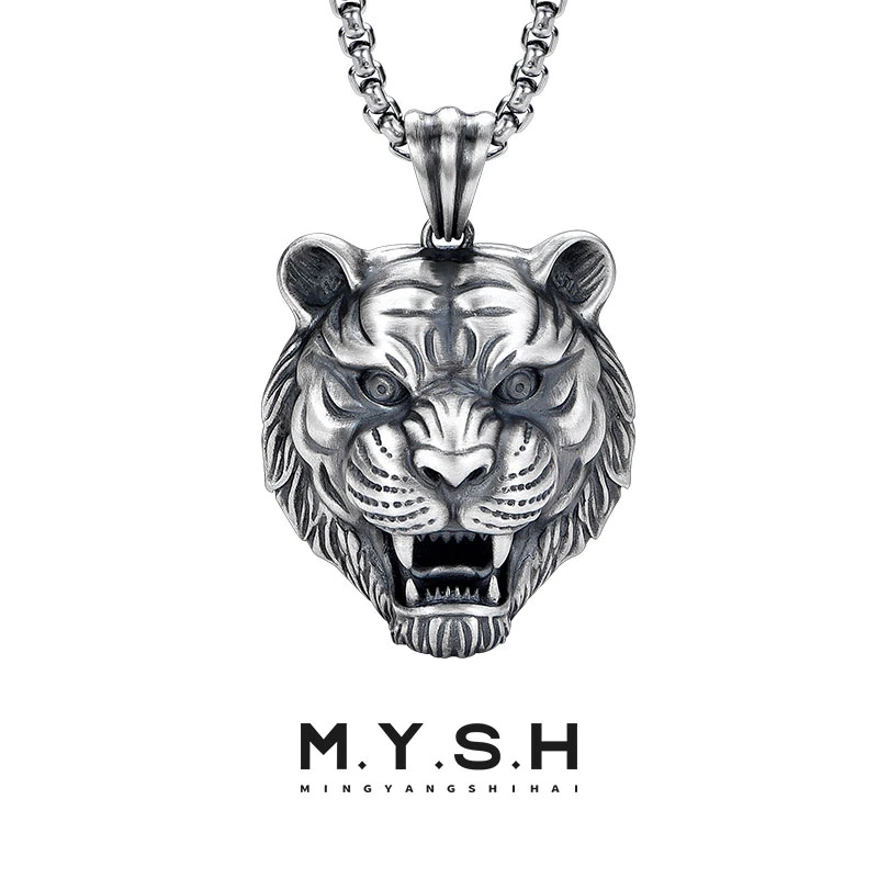 吊坠925银 MYSH 3d立体老虎项链男士潮女吊坠高级感复古挂坠配饰