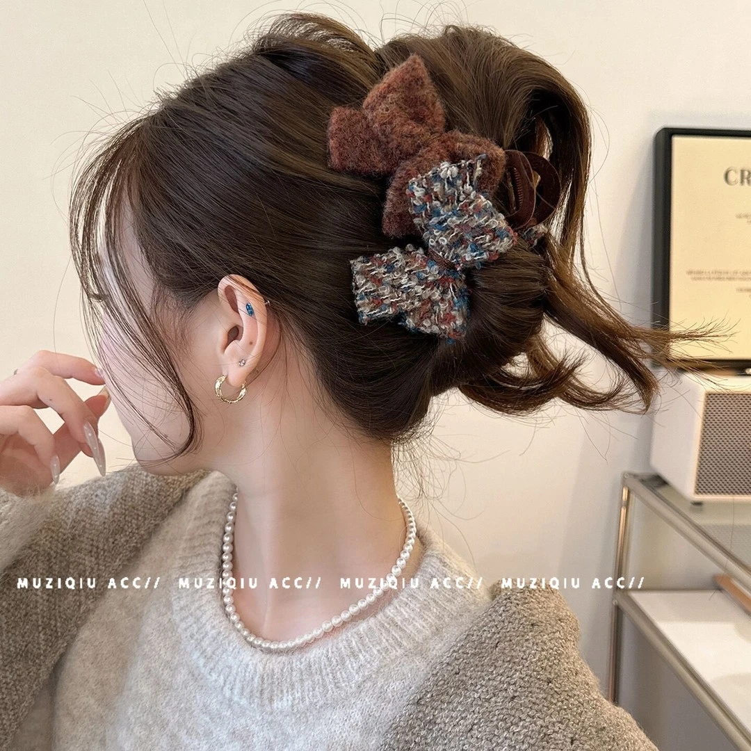 木子秋高级感小香风蝴蝶结盘发抓夹精致时髦洋气复古小众百搭发夹
