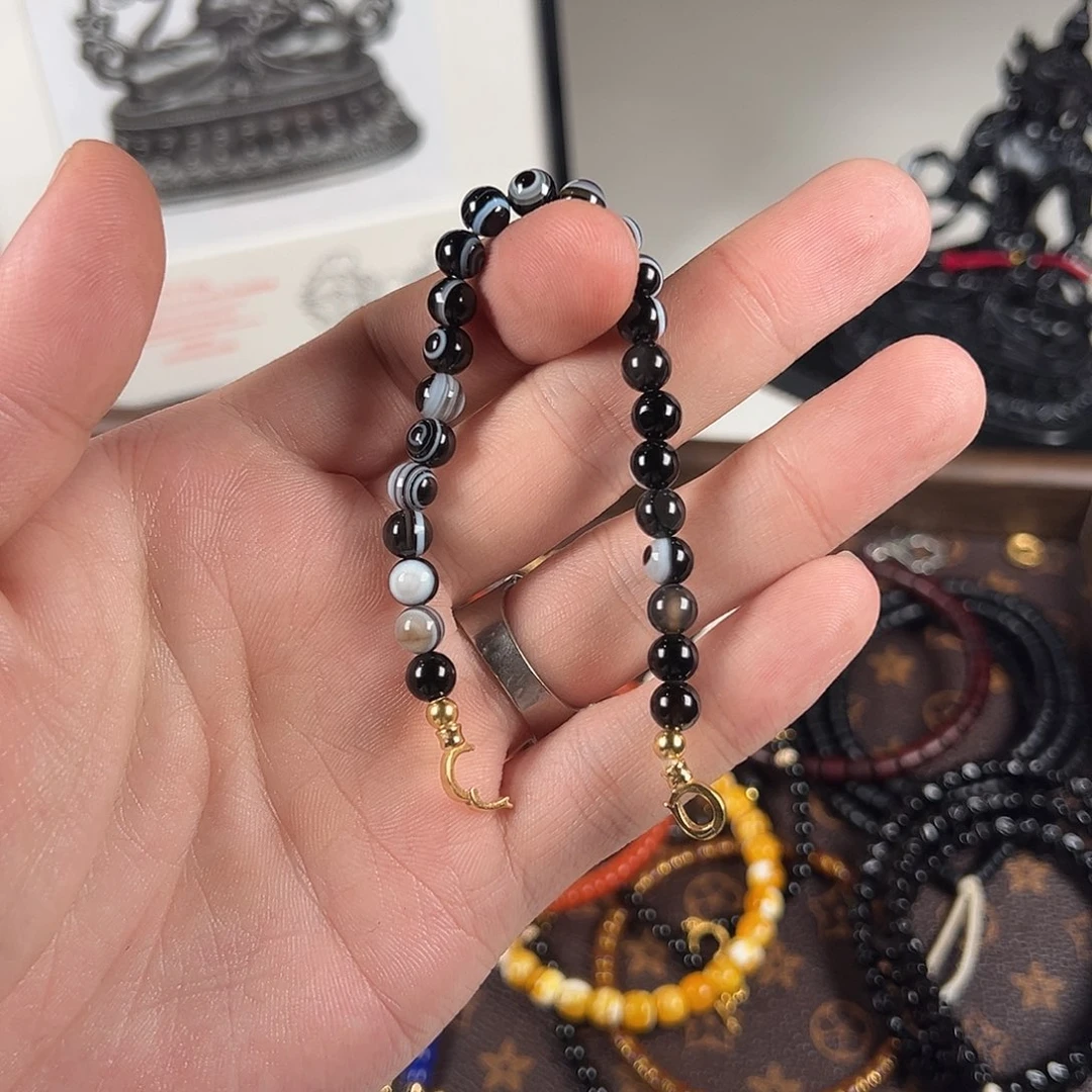 玛瑙/玉髓银S925镀金镶嵌手链溜达玩溜达玩