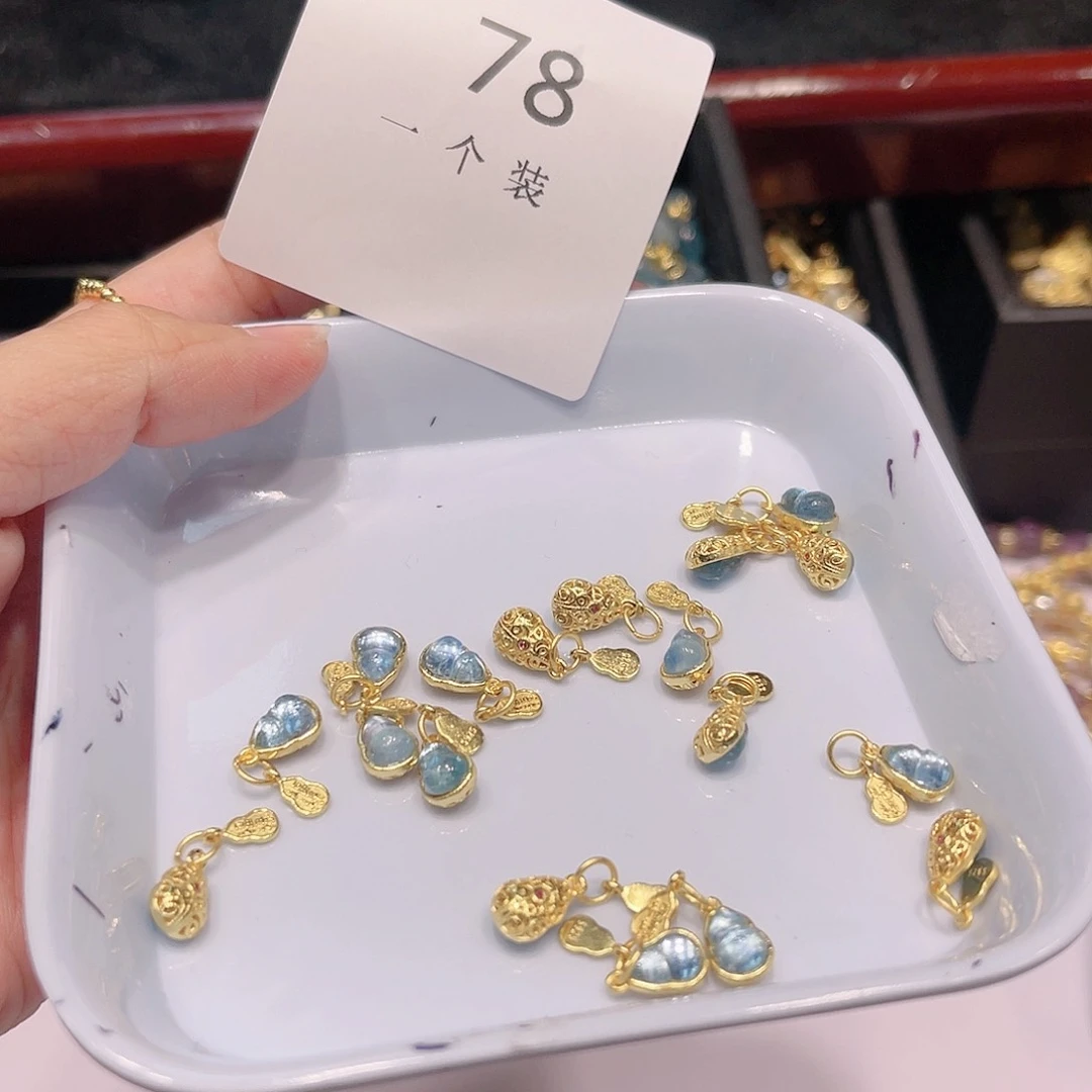 海蓝宝石颈饰银S925镀金镶嵌78