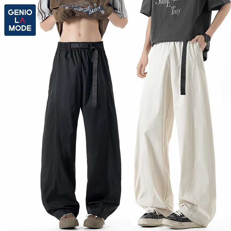 GENIO LAMODE夏季薄款凉感裤速干弯刀裤简约质感腰带男女宽松潮裤