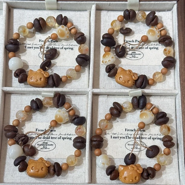 SG3107-［kitty咖啡馆］黄水晶木质菩提复古手串均有色差瑕疵多样发