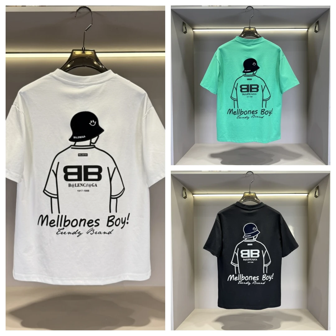 新款时尚百搭痞帅人物宽松情侣百搭圆领半袖上衣