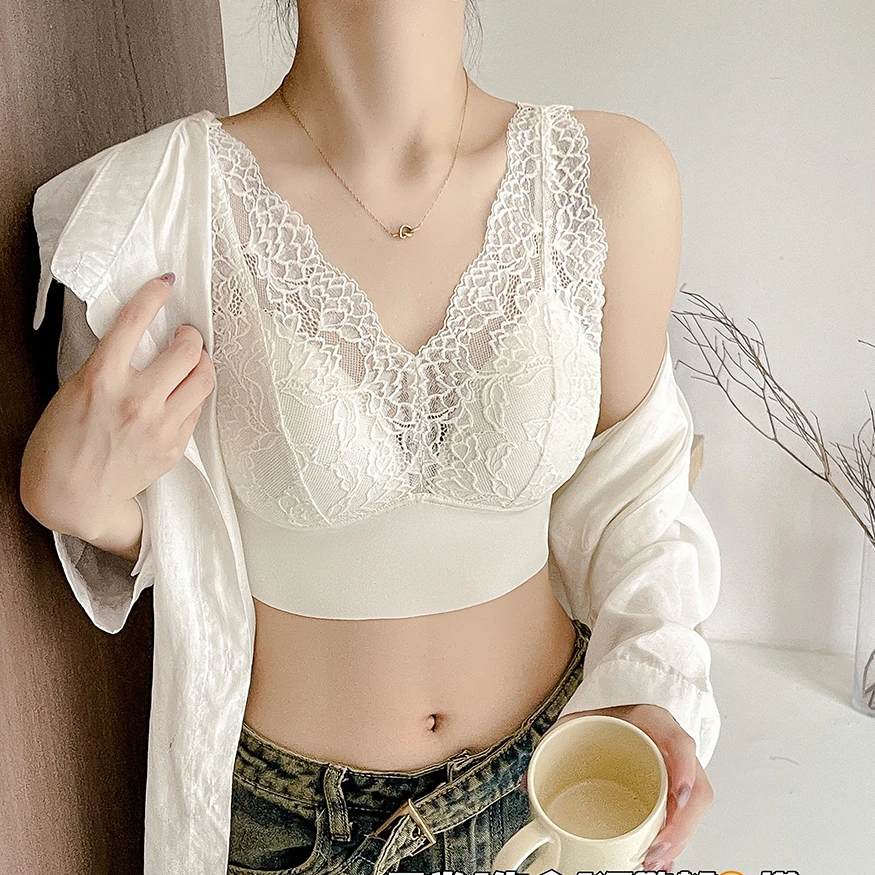 zhemiao遮副乳显瘦法式浪漫性感蕾丝无痕无钢圈美背内衣文胸8449