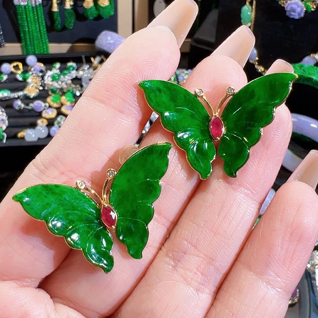 翡翠18K金镶嵌耳饰签收后24小时鉴赏期