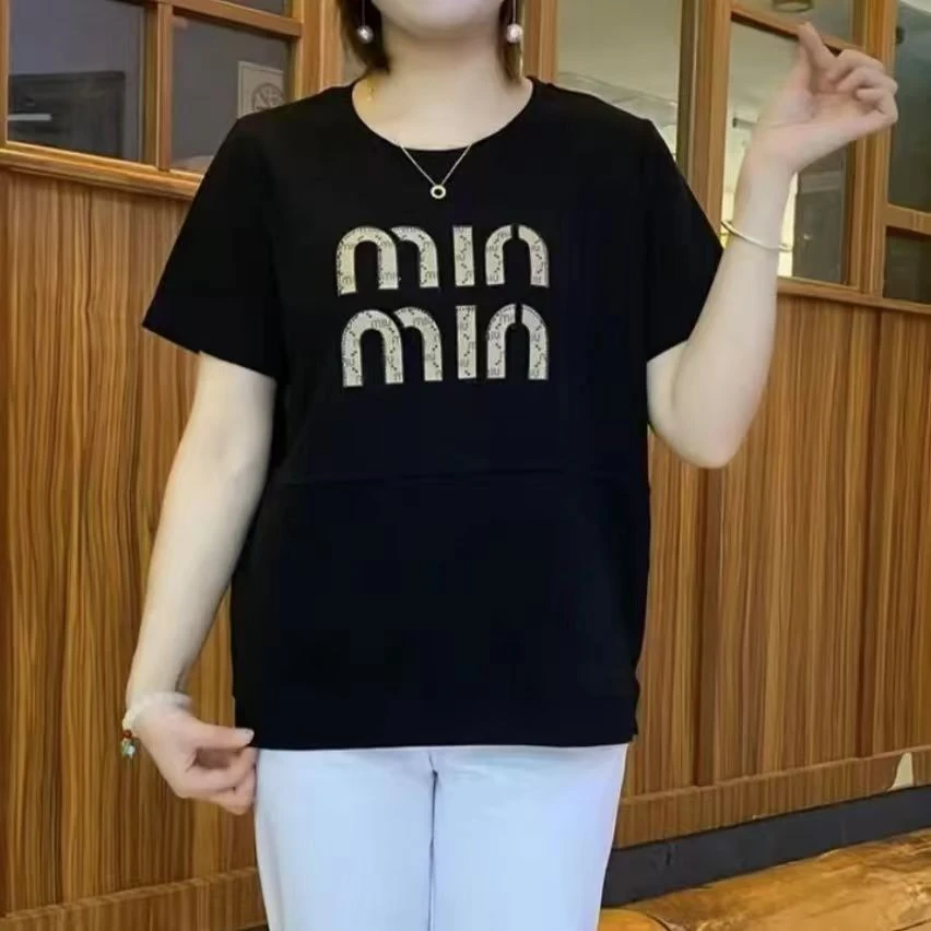 中老年女装印花韩版宽松T恤字母圆领大码装宽松