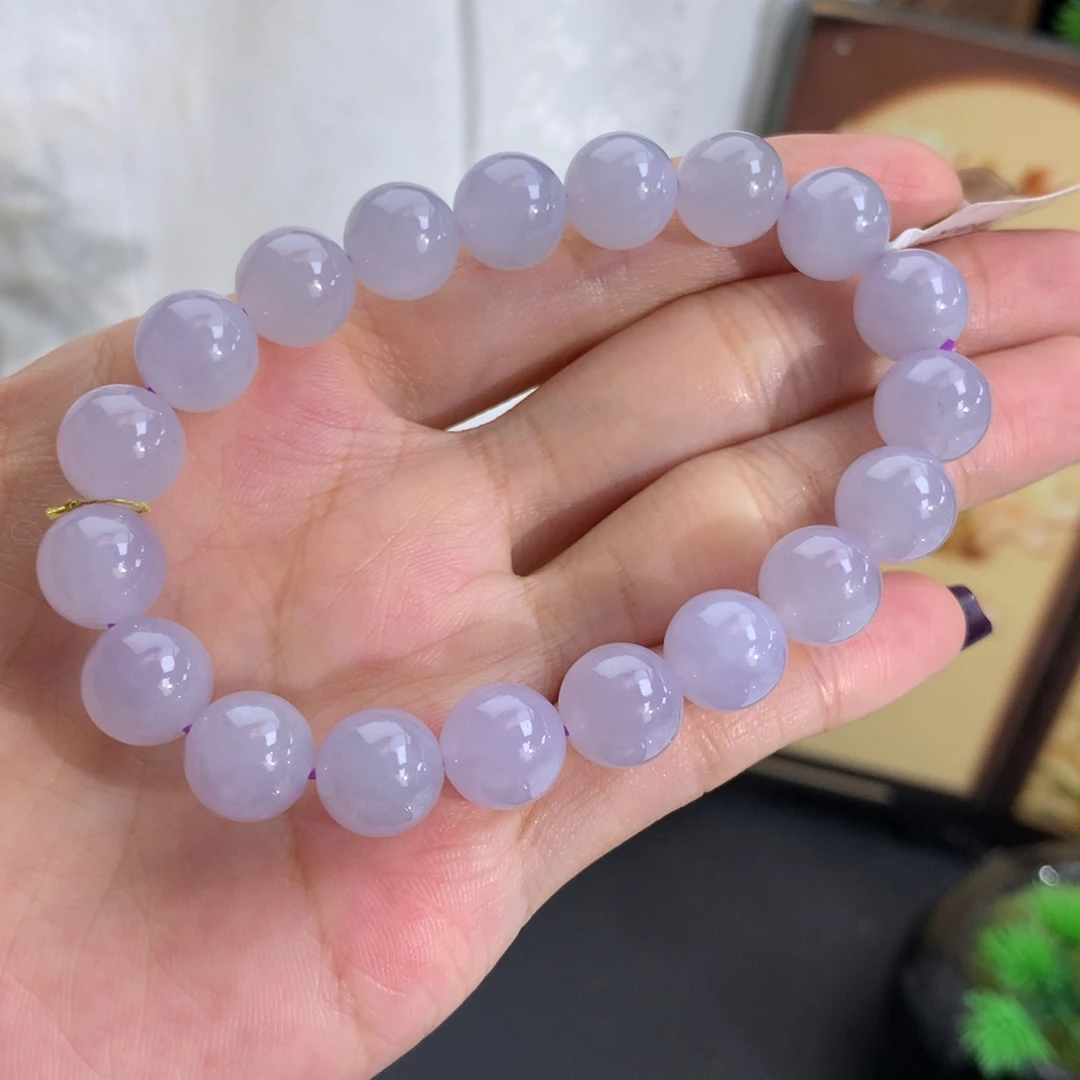 翡翠未镶嵌手串卡10胶润淡淡紫手串