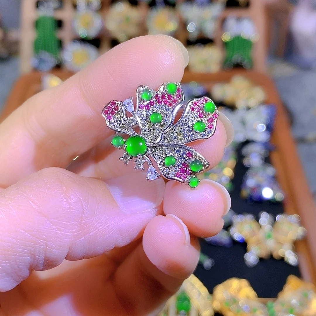 吊坠(不含链)银S925镶嵌翡翠