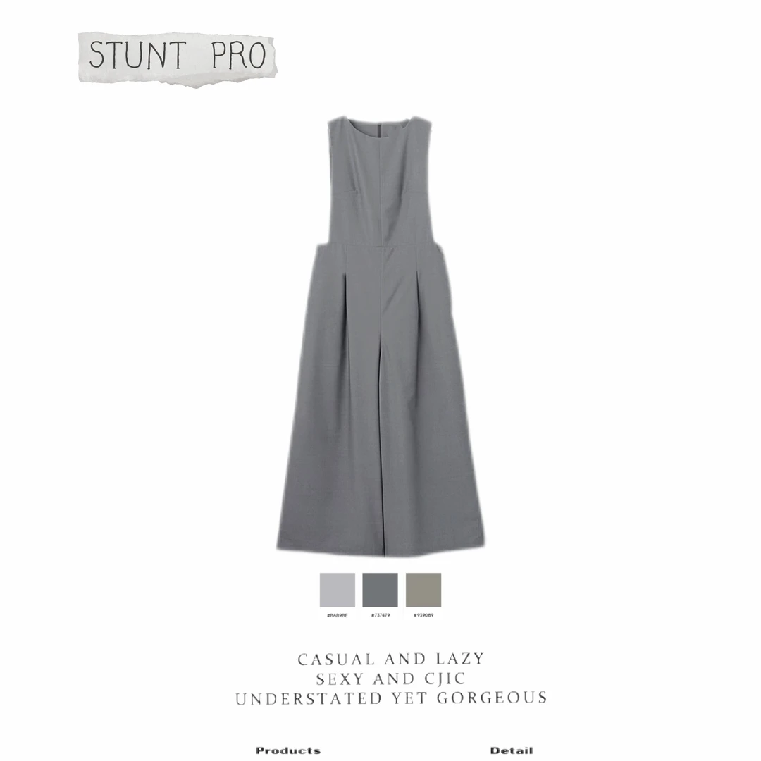 小众设计师款捏褶立体剪裁无袖连体背带裤1402