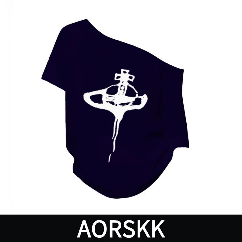 【AORSKK】夏季一字肩宽松短袖t恤女藏青色韩版百搭简约个性高街