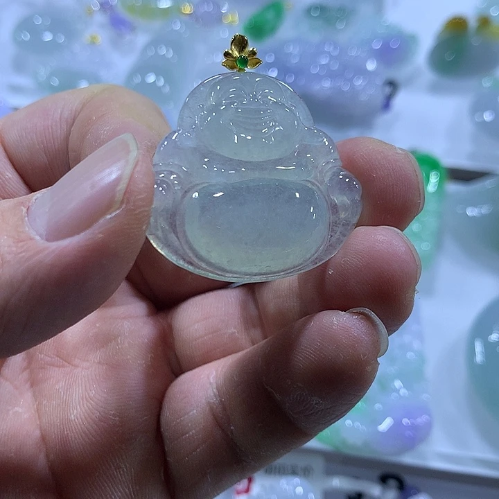 翡翠18K金镶嵌颈饰天然翡翠A货吊坠