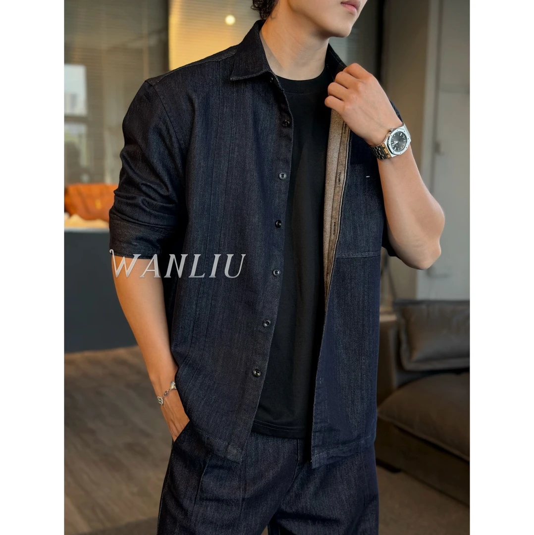 【莱赛尔】天丝水洗斜纹双压面设计简约宽松休闲冬季牛仔衬衫外套男