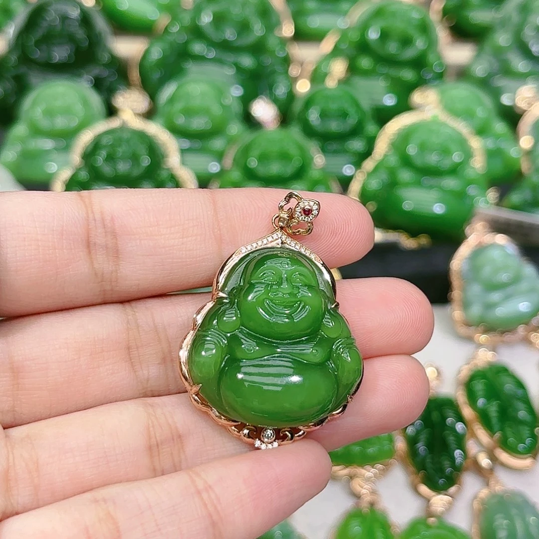 和田玉（碧玉）颈饰18K金镶嵌