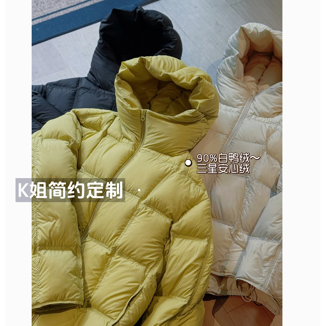 “KK定制”冬新款泡芙方块加厚连帽羽绒服白鸭绒保暖外套D2168