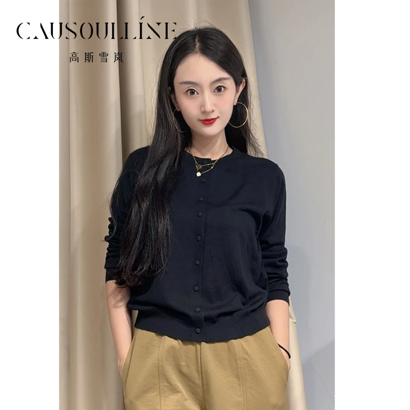 高斯雪岚【秋装新品】纯色气质复古针织衫上衣25380073