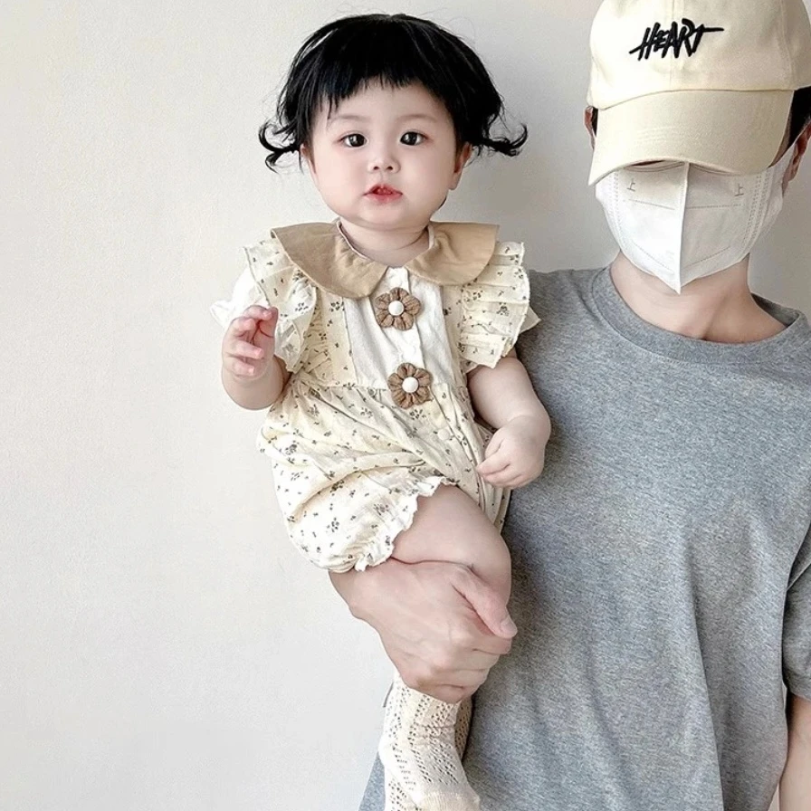 【甜蜜家】美拉德小花女宝宝夏季爬爬服满月百天外出服