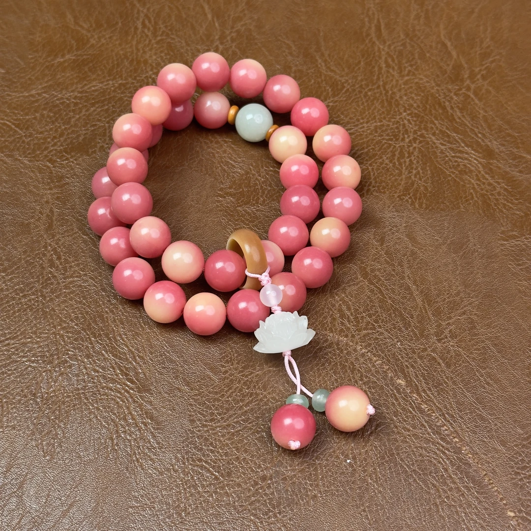 红粉菩提双圈+白莲花跑环+绿珠静语花开1.2mm(无礼盒)K293