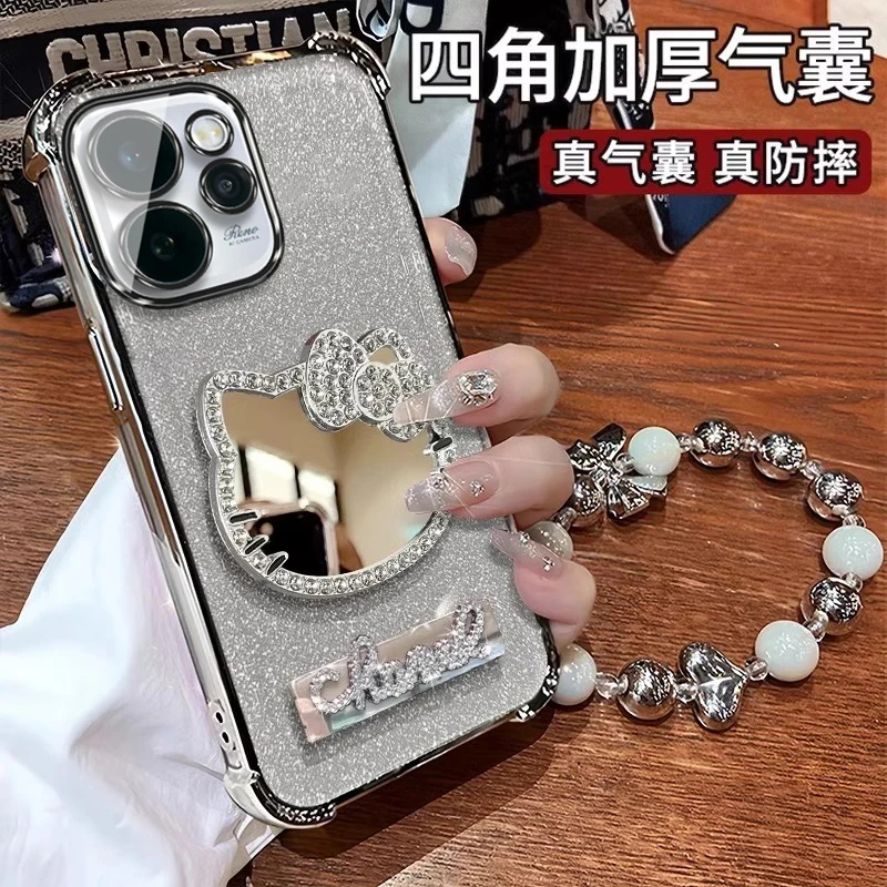 适用OPPOReno15手机壳高档女款支架保护套15Pro带镜子PLW110挂绳