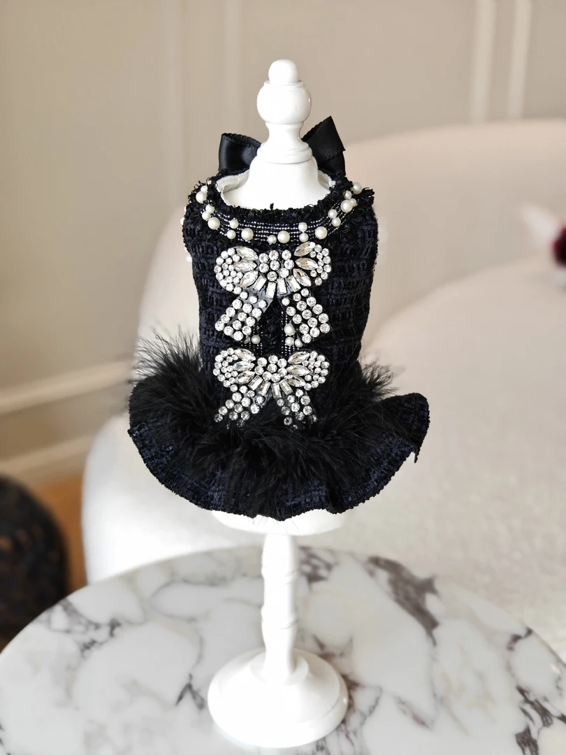 约克派重工羽毛蝴蝶结宠物连衣裙