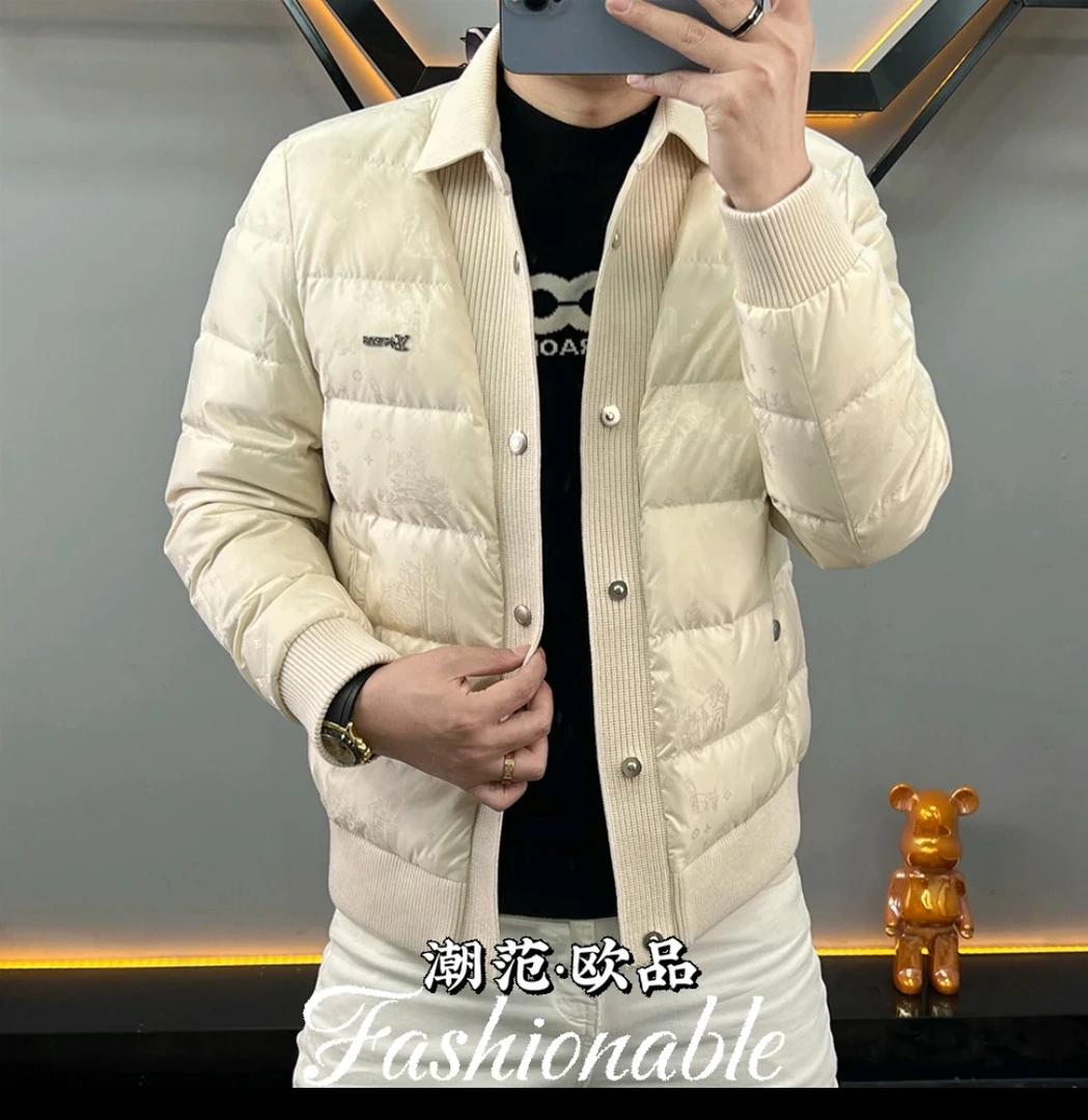 欧货冬季新款时尚高端翻领羽绒服男士潮流修身帅气百搭保暖外套